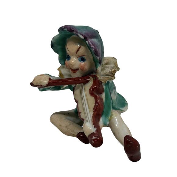 Vintage Whimsical Ceramic Jester Pixie Elf Figure Playing Violin Occupied Japan - Picture 3 of 16